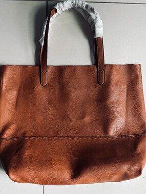 New Cognac Vegan Leather Large Tote - oversizsed & versitile